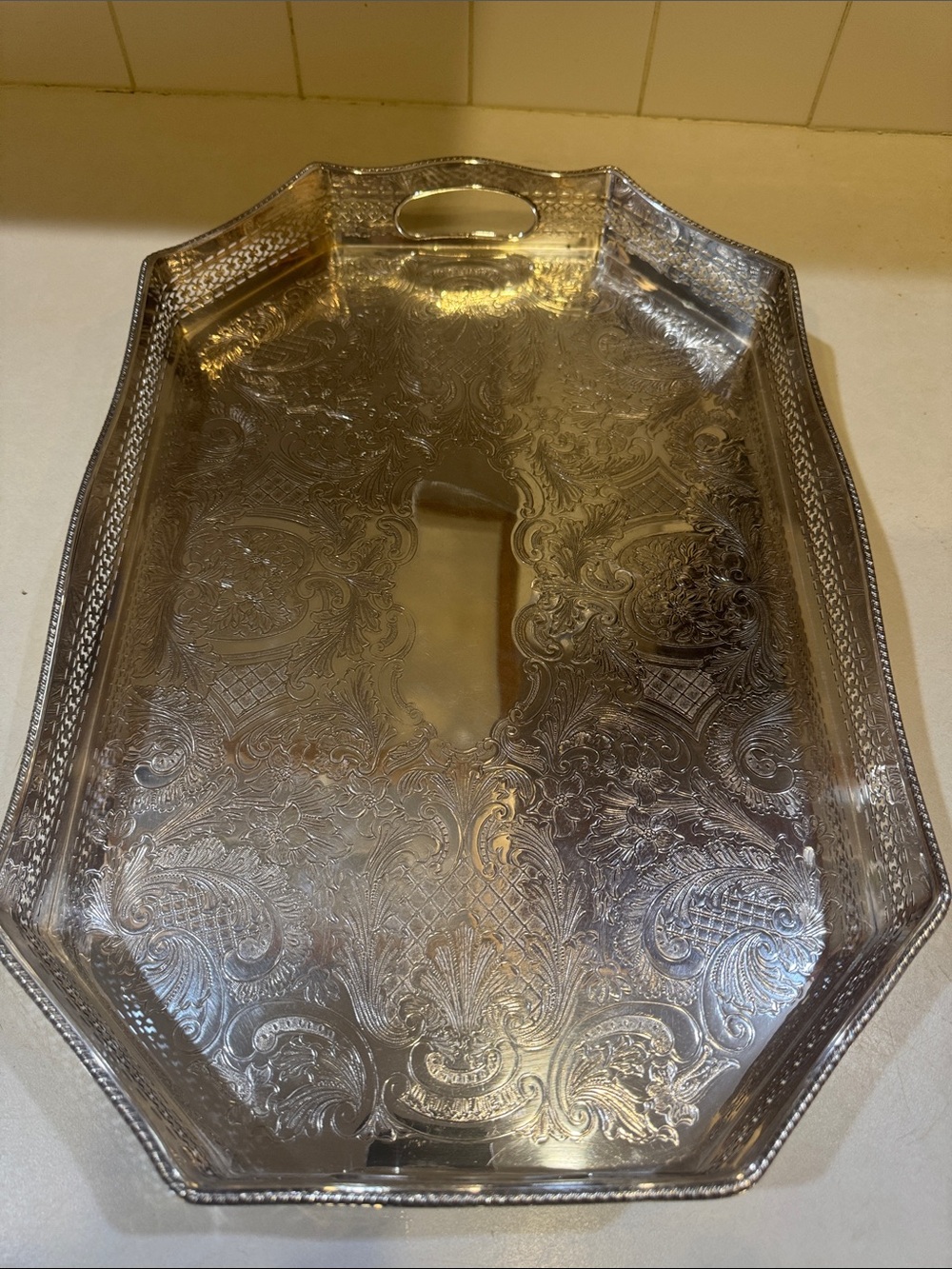Ornate Silver Decorative Vanity Tray - Silver Finish